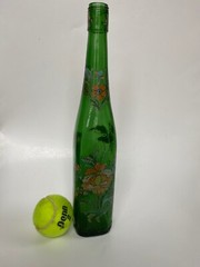 Vintage Christmas Gift! Yago Bottle Square Base Emerald Green Glass Flower Print
