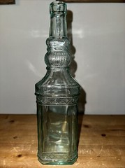 Collectable Aqua Ice Blue Bottle Decanter Wine Square Bottle 12in Tall