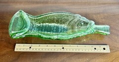 Vintage Green Glass Fish Bottle Pressed bowl dish candy trinkets 12&Prime;
