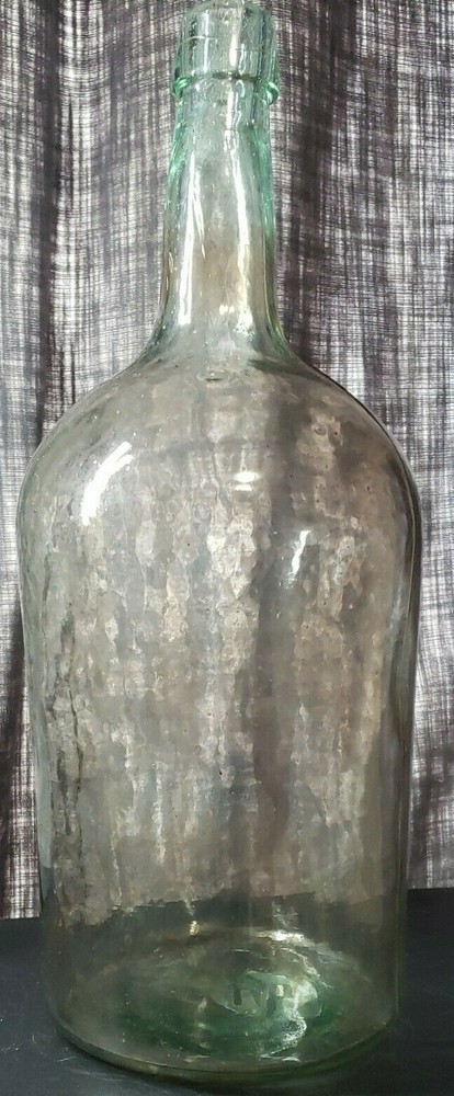 Antique Large Aqua Glass Wine Demijohn Bottle 15&Prime;x6&Prime;Big! Bubbles and Wavy Glass!