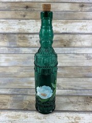 VTG Teal Blue 13&Prime; Decorative Empty Bottle Wine/Oil/Syrup Swanky Barn Flower