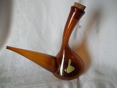 Spanish Wine Bottle Decanter Hand Made Blown Glass Amber Home Barware Spain