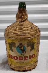 Rare RODEIO Wine Jug Demijohn Green Glass Wicker Wrapped Brazil VTG 1960s Empty