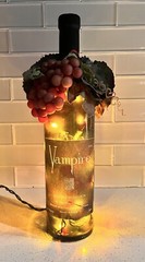 Vampire Wine Bottle with Red Tipped lights Grapes Leaves – UNIQUE & COOL!