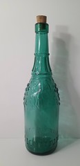 Vintage Teal Glass Bottle 11.25&Prime;H Grape Motif Spanish Glass Wine Carafe Canada