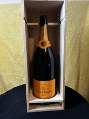 Empty Veuve Clicquot Brut Champagne Jeroboam 1.5L Bottle in Wooden Box