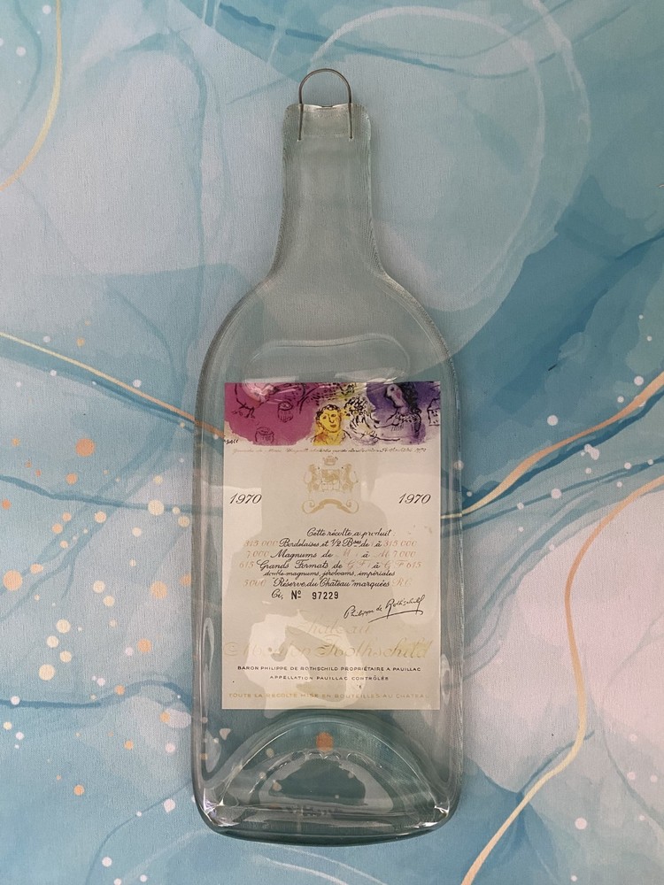 handcrafted decorative item made from recycled Mouton Rothschild wine bottle