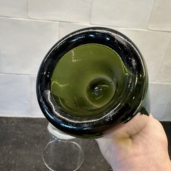 VTG Green Glass Blown Wine Champagne Bottle Kick-up Base Applied Lip 9 7/8&Prime;