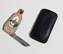 VINTAGE MINI CLOISONNE FIGURAL KNIFE Portugal CONCELLOS Rose WINE BOTTLE w/case