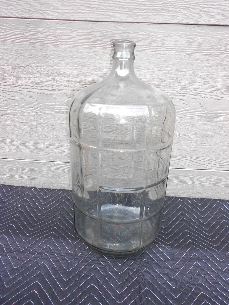 VINTAGE 5 GALLON WINE -WATER BOTTLE -JUG 22 x 10 in HEAVY EMBOSSED GLASS -XX 8 A