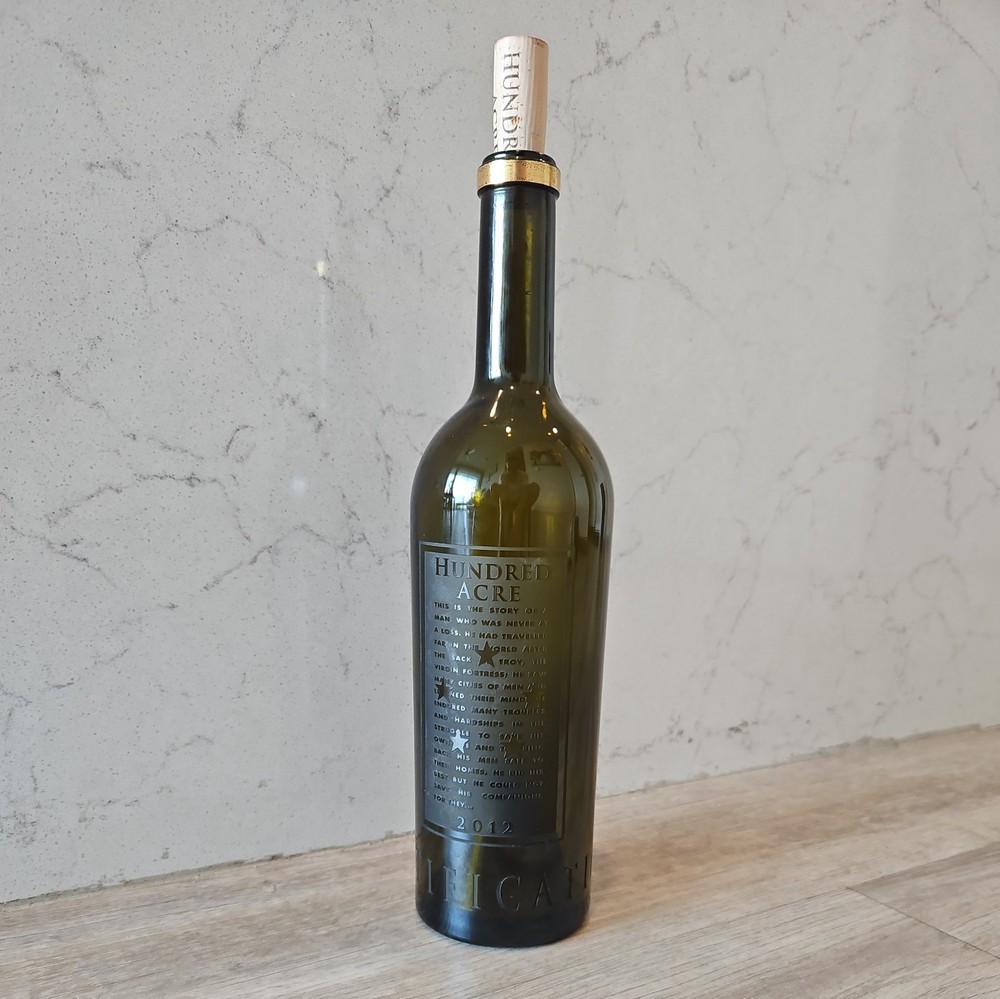 Hundred Acre 2012 Cabernet Empty Bottle wCork Frosted signature by J.Woodbridge