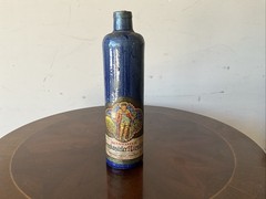 Vintage Beameister Empty Stoneware German Riesling Wine Bottle 11&Prime; Tall Blue