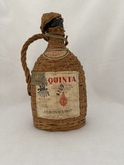 Quinta Lisbon Wine Portugal Vintage 1947 Wicker Wrapped Empty Glass Bottle