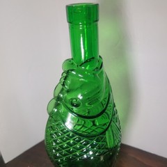 Vintage Fish Shaped Dark Green Glass Italian Wine Bottle Decanter 13&Prime;H F Mark