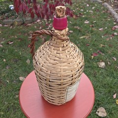 1 Gallon Rattan Wrapped Wine Demijohn Jug in Wicker Basket 15in High Portugal