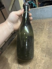 Antique Old Rare Early Empty Green Glass Wine Bottle High Kick Up W Paper Label