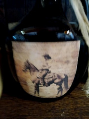Hand Crafted Western Decorated Large One-Handled Amber Wine Bottle