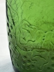 Vgt Green Glass Wine Bottle With Embossed Grape Designs, 11” Tall