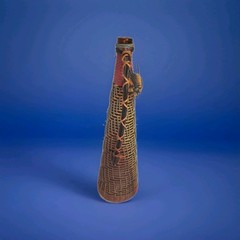 Wicker Scoubidou Wrapped Wine Bottle Boho Barware Mid Century Spain 15.5&Prime; Tall