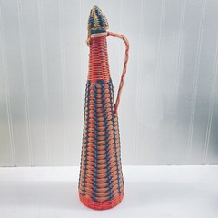Vintage 60&rsquo;s Bohemian Wine Decanter Plastic Wicker Wrapped Bottle Made in SPAIN