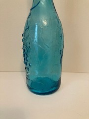 AM Turquoise Embossed Grapes and Leaves Glass Wine Bottle 11 3/4&Prime; Tall