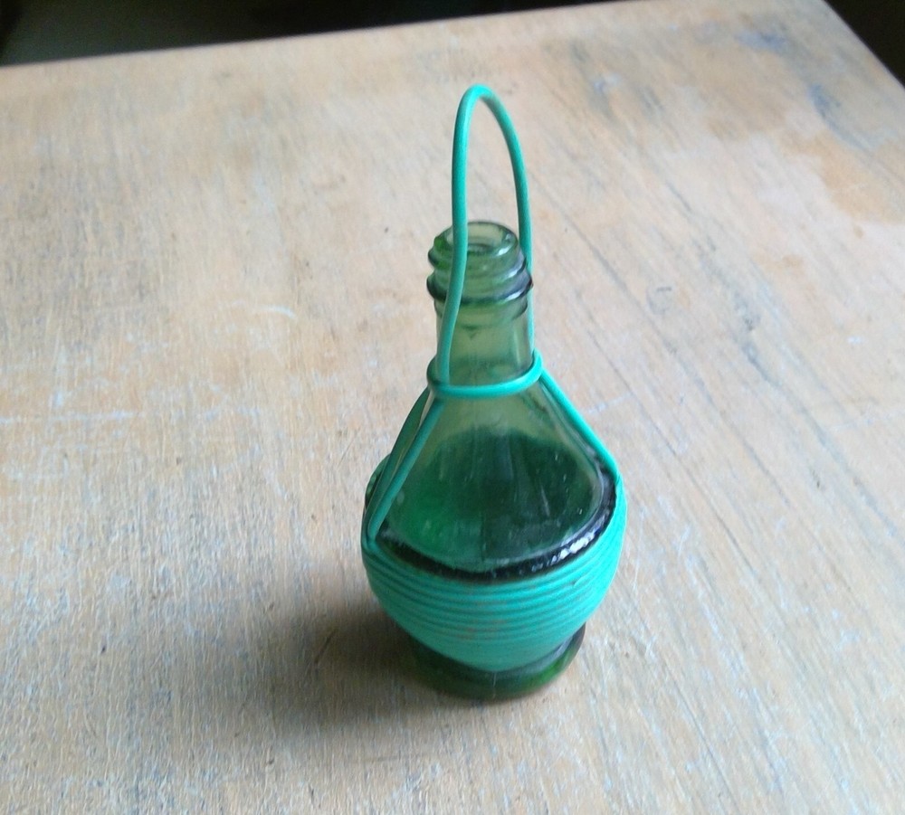 Miniature Wrapped Wine Bottle 3⅜ » Tall Green Plastic 1¾ » Diameter