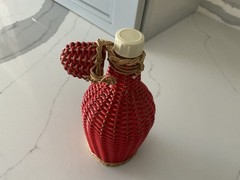 Vintage 7.5” Red & beige Demijohn Wine Bottle Wicker