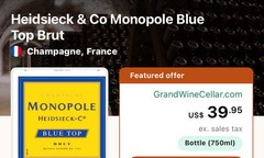 Monopole Heidsieck And Co. Blue Top Champagne Brut Empty Bottle