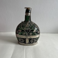 Vintage Elaborate Silvered Copper Wire Filigree Wrapped Bottle