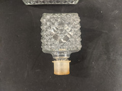 4 Old MCM 1960s Square Clear Glass Diamond Point Bottle Whiskey Gin Scotch Vodka