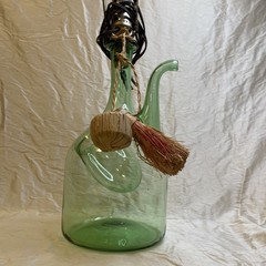 Vintage Italian Hand Blown Green Glass Wine Decanter Jug Bottle 13”tall, LAMP!