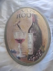 A Pair Of Vtg. Oval Convex Wine Bottle Grapes Wine Glass LG. 15&Prime;X10.5&Prime; Wood.
