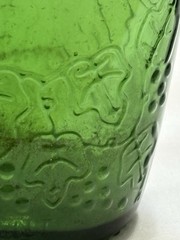 Vgt Green Glass Wine Bottle With Embossed Grape Designs, 11” Tall