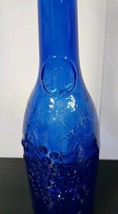 Vintage AM Cobalt Blue Glass Wine Bottle 12&Prime; Tall Embossed Grapes Leaves Cork