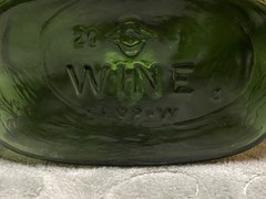 Vintage 1940s Green Wine Half Gallon Bottle 10” Tall, Glass Embossed Grape Vines