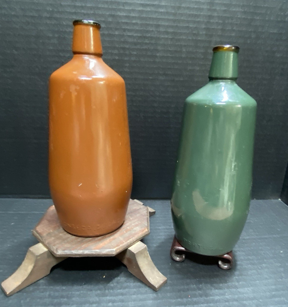 Vintage Lancers J.M. Da Fonseca Portugal 9&Prime; Glass Painted Wine Bottles Lot of 2