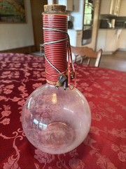 Vtg Round Bottom Glass Boiling Flask/Wine Bottle Wrapped Stem & Original CorkJUB