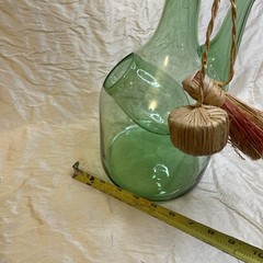Vintage Italian Hand Blown Green Glass Wine Decanter Jug Bottle 13”tall, LAMP!
