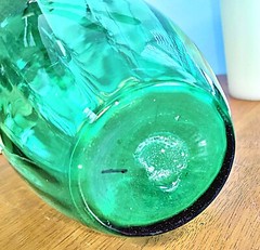 Vintage MCM Mid Century Blown Glass Wine Bottle Decanter Jug Green W/Handle