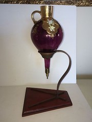Vintage Hand Blown Purple Wine Dispenser W Stand Very Unusual Hand Painted Glass