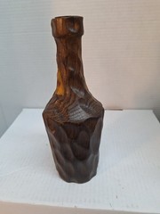 Vtg Wood Carved Wine Bottle Jerezano Oloroso Primitive Pirate Prop Candle Holder