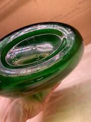 Emerald Green Glass Oval Bottle 8” Tall Vintage Bocksbeutel 313 8A decanter