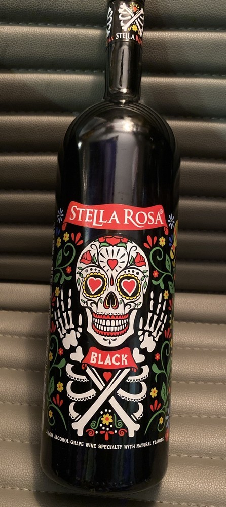 Stella Rosa Black Day Dead Empty Wine Bottle Sugar Skull Halloween Decor *Rare*