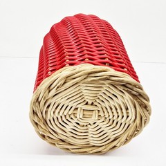 Vintage Scoubidou? Red Wine Bottle Plastic Woven Wicker