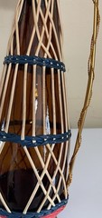 Vintage Plastic Wicker Wrap’d Wine Amber Bottle lid, handle,excellent condition