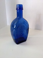 Vintage Cobalt Blue Horseshoe Bottle with Thomas Jefferson – 6.5&Prime;