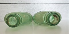 2 Vintage Coronet Schenley Brandy Half Pint Bottles Liquor Green Aqua Glass