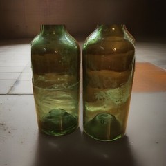 Vintage 8” Emerald Green Glass Champagne Bottles 12oz. Kick-up Bottom Cork Mouth