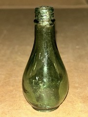 Antique Unbranded 3” Sea Moss Green Torpedo Hand Blown Glass Bottle