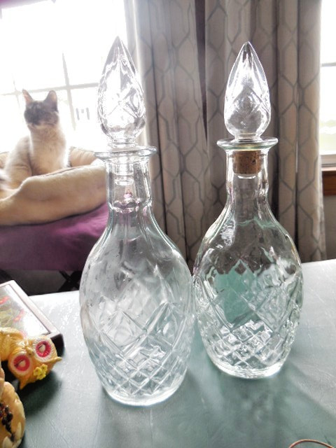 *2* 1967 Diamond Cut Glass Decanter London Winery Limited Ontario Canada w/Tops